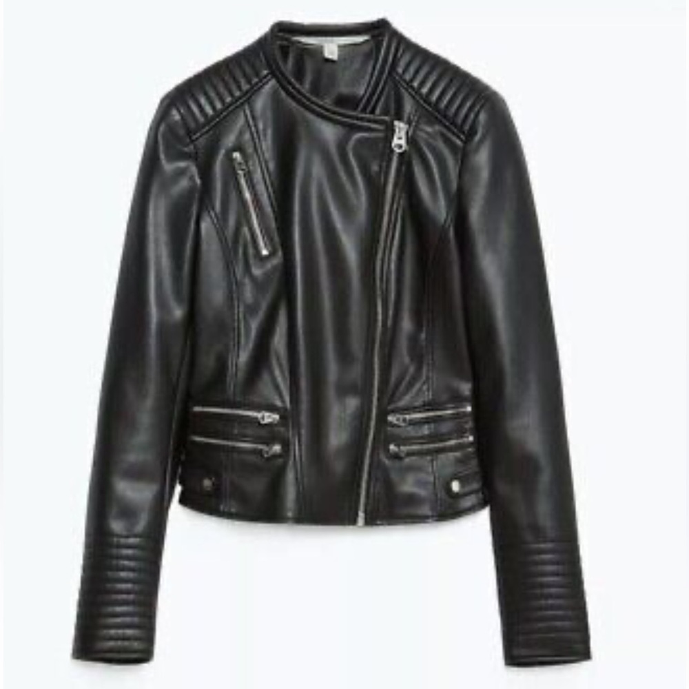 Zara Black Faux Leather Biker Jacket